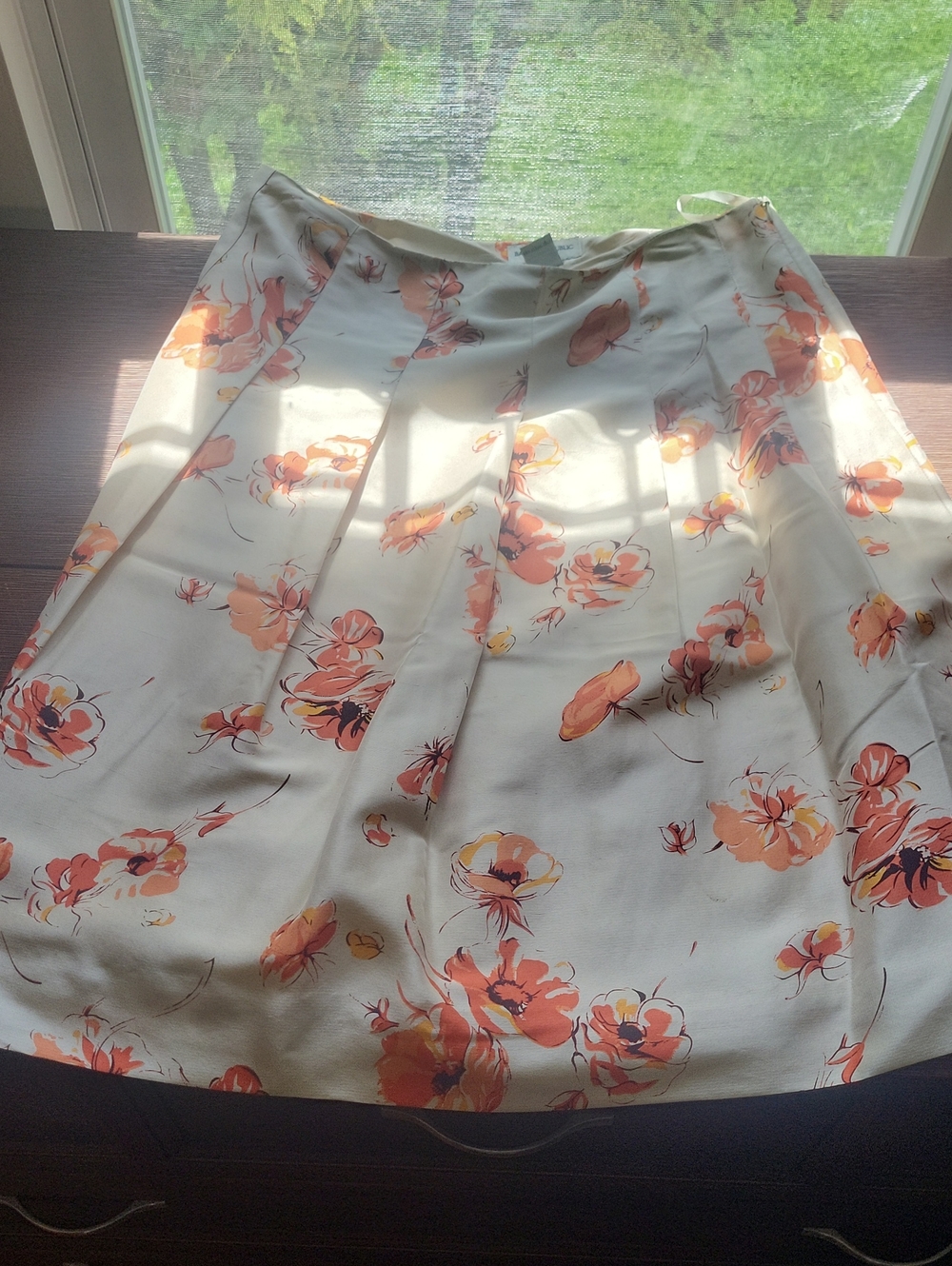 Banana Republic Cream A-Line Skirt with Coral Floral Print